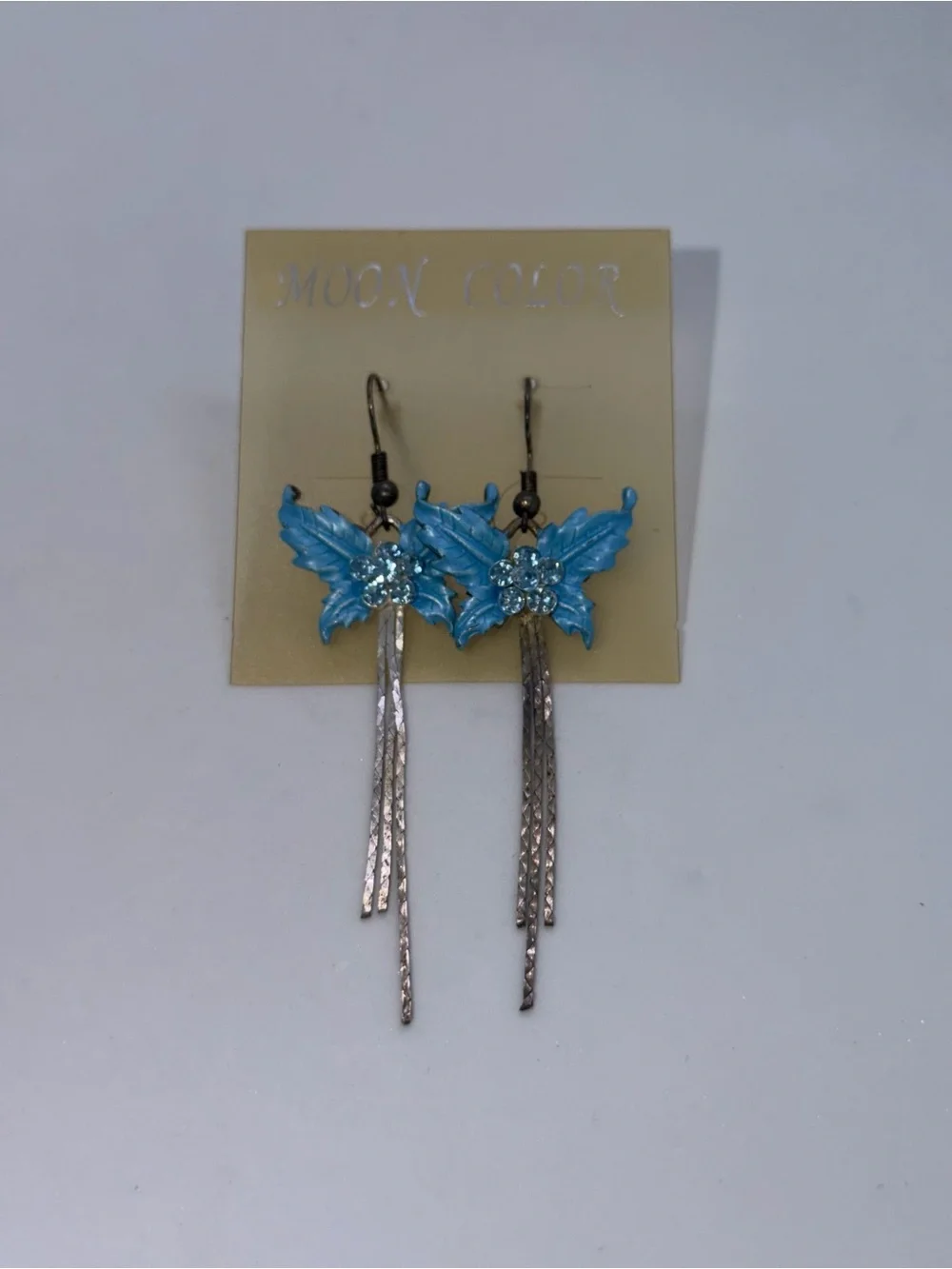 Moon Color Blue Butterfly Dangle Earrings new but super old !